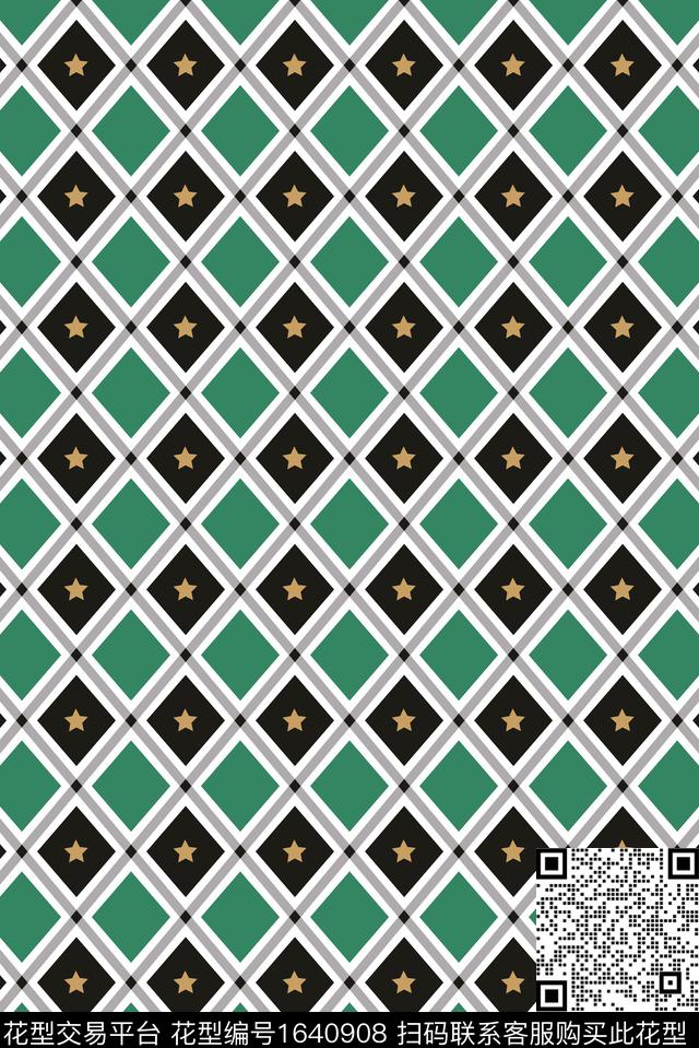 年轻女装大牌风格子数码印花花型下载（图片编号: 1640908） - 瓦栏（Walan）
