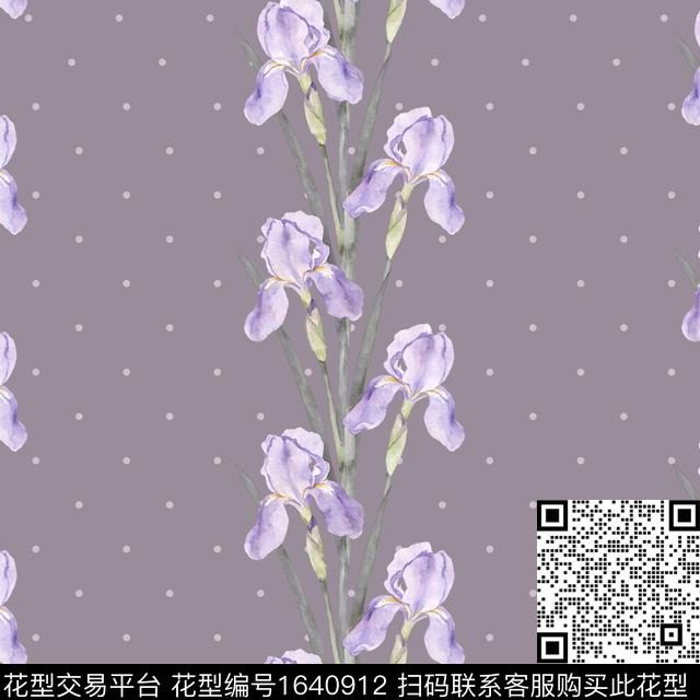 花卉水彩鸢尾花数码印花花型下载（图片编号: 1640912） - 瓦栏（Walan）