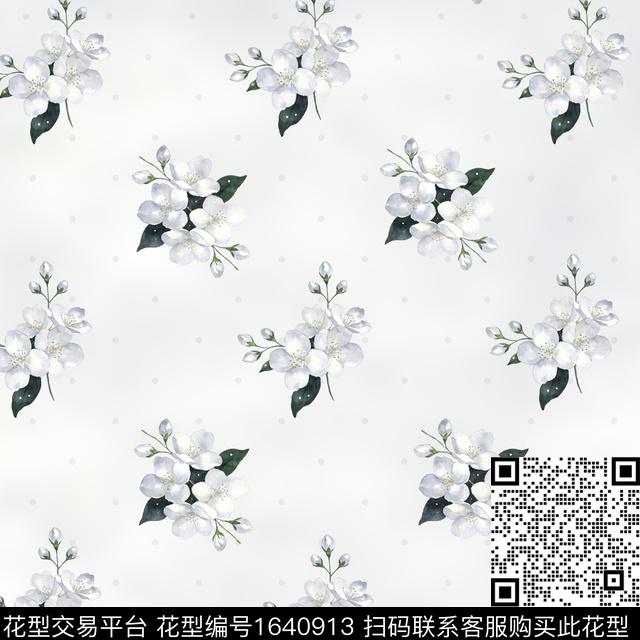 白底花花卉水彩花卉数码印花花型下载（图片编号: 1640913） - 瓦栏（Walan）