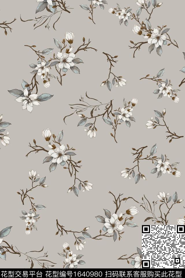 花卉玉兰花枝条花数码印花花型下载（图片编号: 1640980） - 瓦栏（Walan）