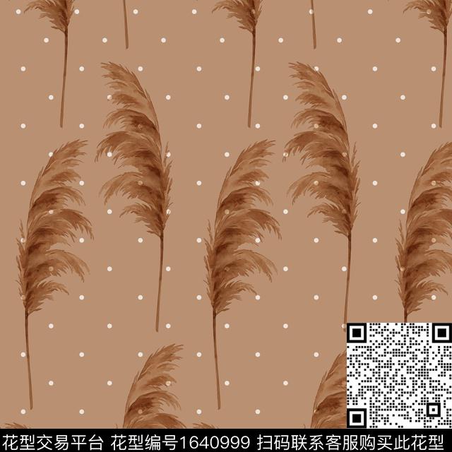 芦苇复古棕色芦苇数码印花花型下载（图片编号: 1640999） - 瓦栏（Walan）