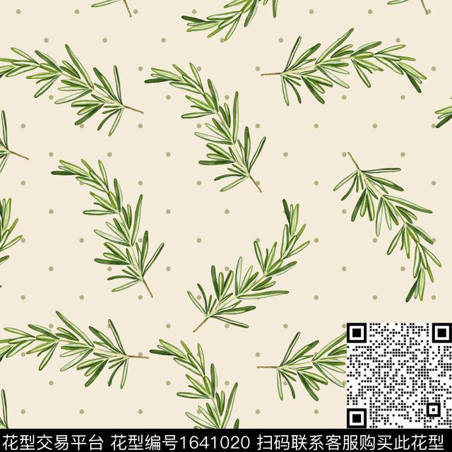 叶子水彩波点数码印花花型下载（图片编号: 1641020） - 瓦栏（Walan）