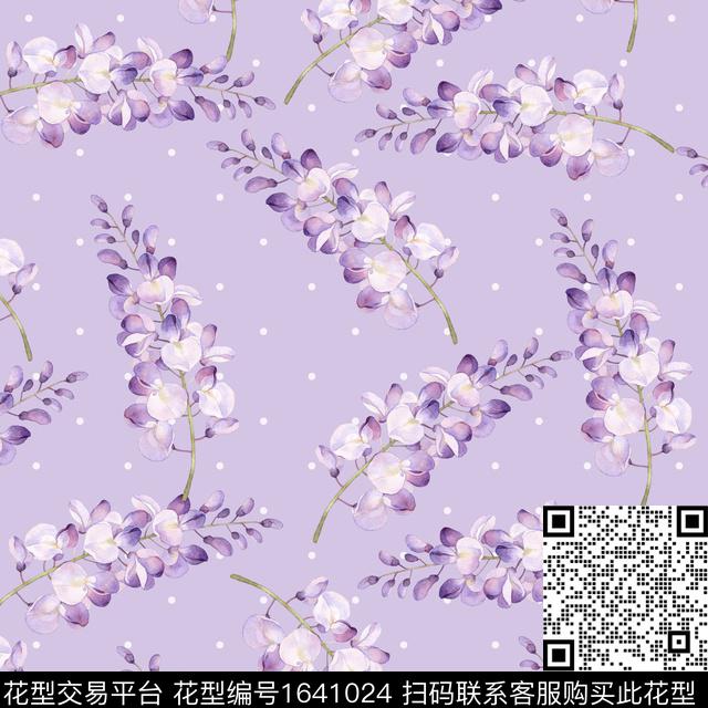 水彩花卉紫藤花花卉数码印花花型下载（图片编号: 1641024） - 瓦栏（Walan）