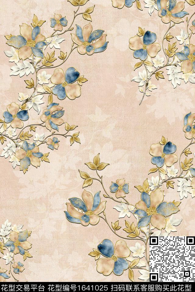 年轻女装满版散花花卉数码印花花型下载（图片编号: 1641025） - 瓦栏（Walan）