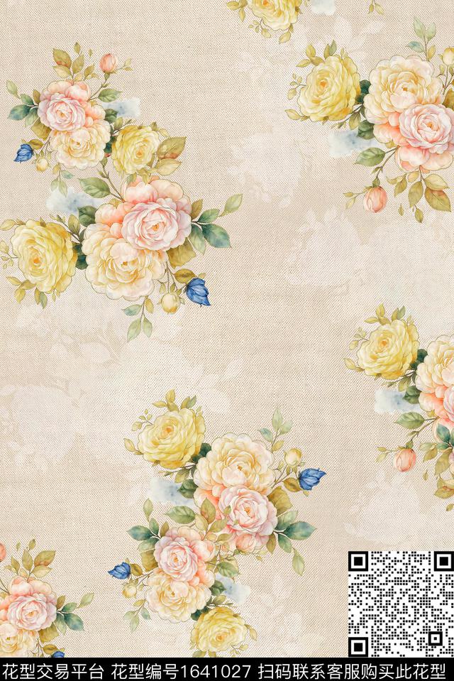 年轻女装满版散花花卉数码印花花型下载（图片编号: 1641027） - 瓦栏（Walan）