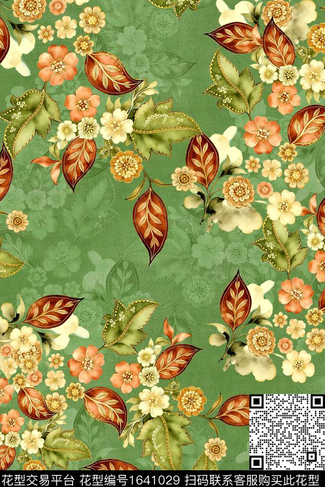 年轻女装满版散花花卉数码印花花型下载（图片编号: 1641029） - 瓦栏（Walan）