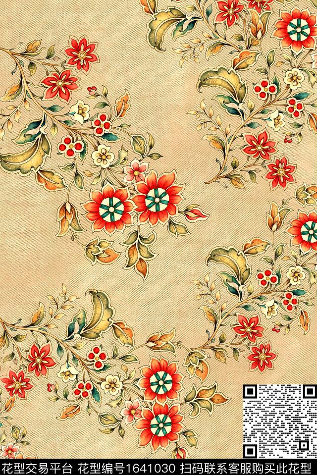 年轻女装满版散花花卉数码印花花型下载（图片编号: 1641030） - 瓦栏（Walan）