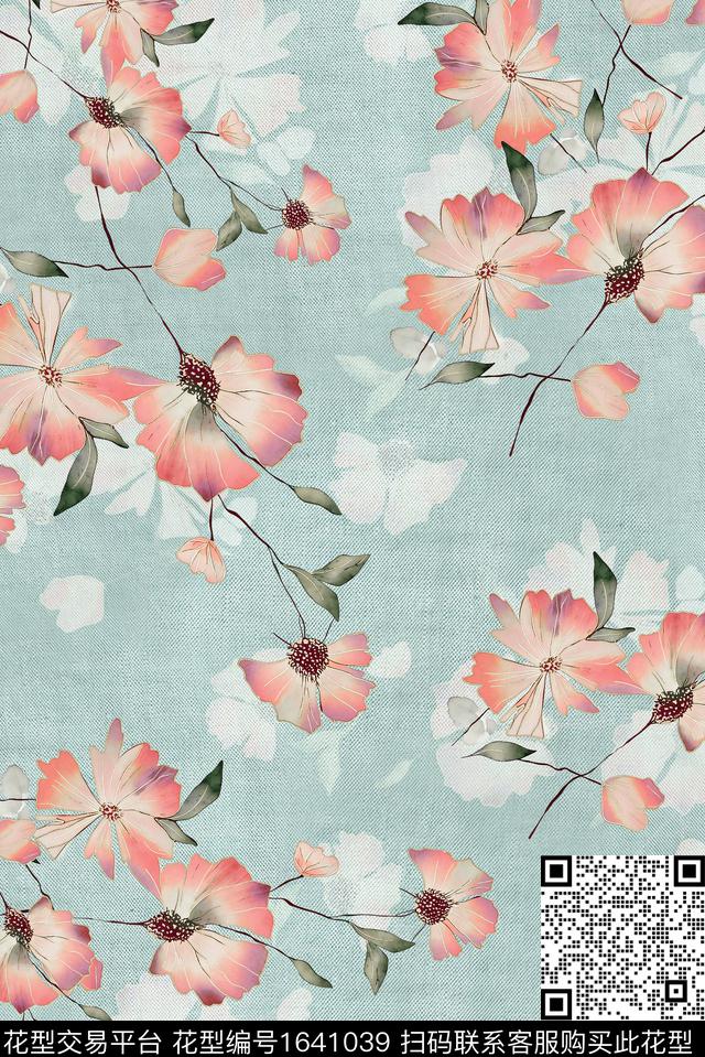 年轻女装满版散花花卉数码印花花型下载（图片编号: 1641039） - 瓦栏（Walan）