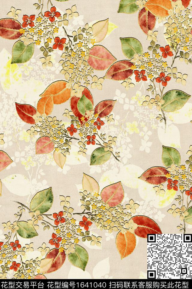 年轻女装满版散花花卉数码印花花型下载（图片编号: 1641040） - 瓦栏（Walan）