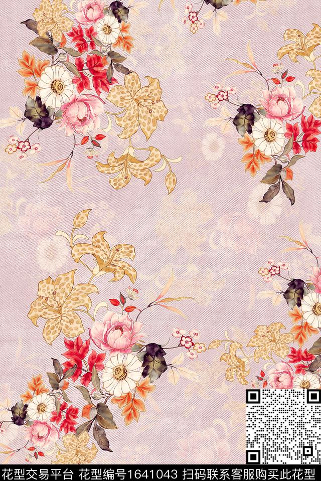 年轻女装满版散花花卉数码印花花型下载（图片编号: 1641043） - 瓦栏（Walan）