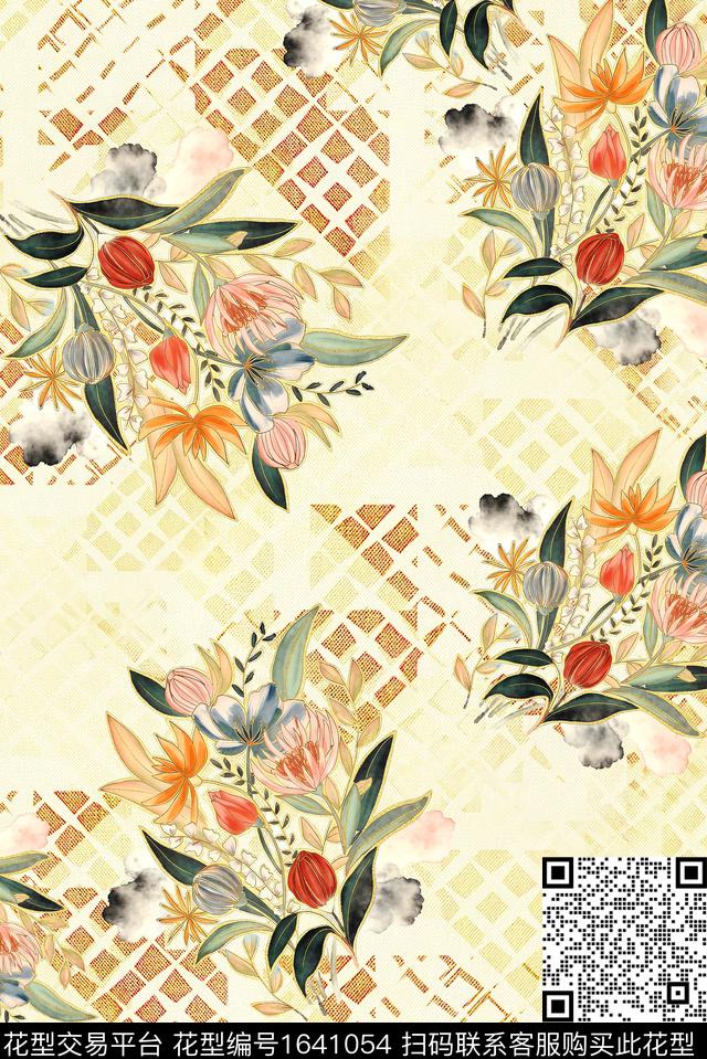 年轻女装满版散花花卉数码印花花型下载（图片编号: 1641054） - 瓦栏（Walan）