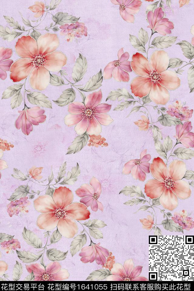年轻女装满版散花花卉数码印花花型下载（图片编号: 1641055） - 瓦栏（Walan）