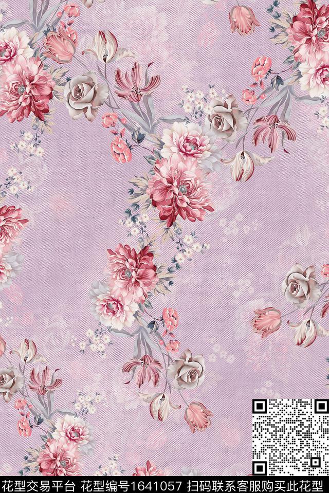 年轻女装满版散花花卉数码印花花型下载（图片编号: 1641057） - 瓦栏（Walan）