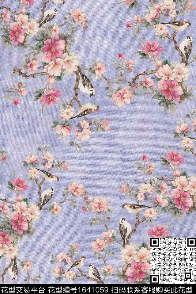 年轻女装满版散花花卉数码印花花型下载（图片编号: 1641059） - 瓦栏（Walan）