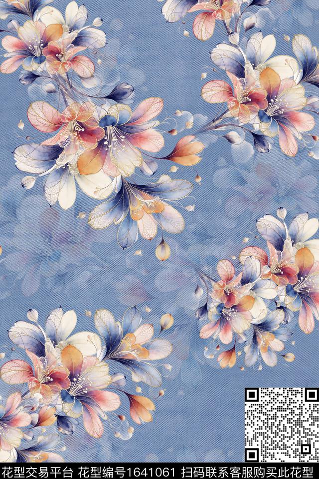 年轻女装满版散花花卉数码印花花型下载（图片编号: 1641061） - 瓦栏（Walan）