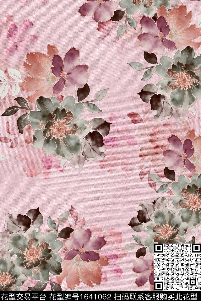 年轻女装满版散花花卉数码印花花型下载（图片编号: 1641062） - 瓦栏（Walan）