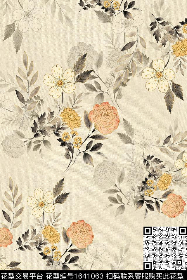 年轻女装满版散花花卉数码印花花型下载（图片编号: 1641063） - 瓦栏（Walan）