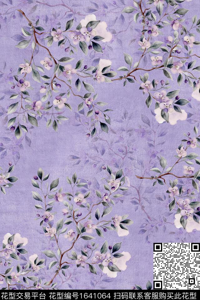 年轻女装满版散花花卉数码印花花型下载（图片编号: 1641064） - 瓦栏（Walan）