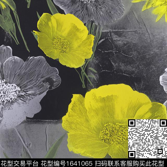 花卉大花几何数码印花花型下载（图片编号: 1641065） - 瓦栏（Walan）