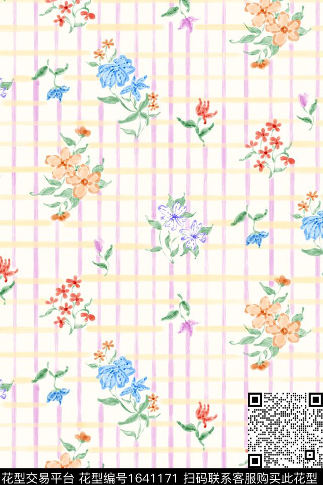 小清新清爽底花卉花卉数码印花花型下载（图片编号: 1641171） - 瓦栏（Walan）