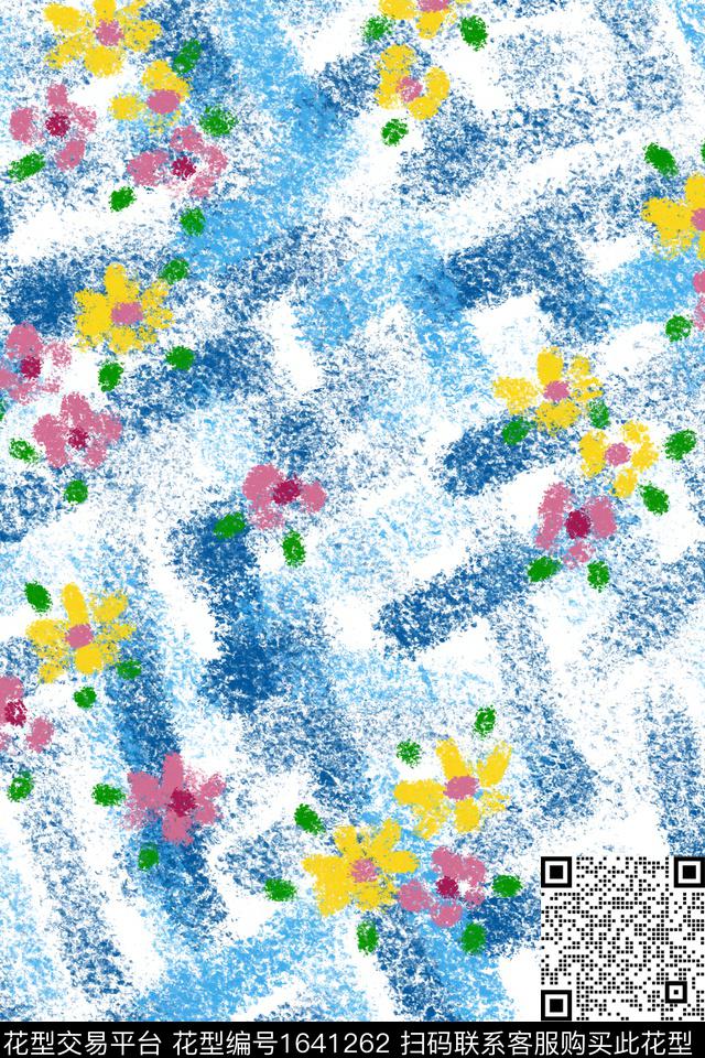 蓝白花卉小碎花数码印花花型下载（图片编号: 1641262） - 瓦栏（Walan）