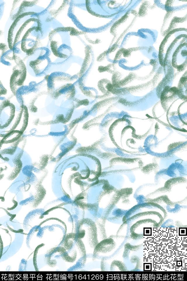小清新蓝白简约数码印花花型下载（图片编号: 1641269） - 瓦栏（Walan）