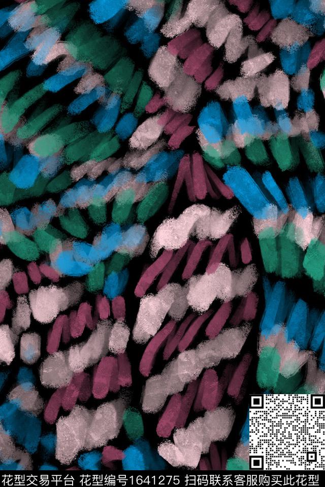 黑底花卉动物纹肌理数码印花花型下载（图片编号: 1641275） - 瓦栏（Walan）