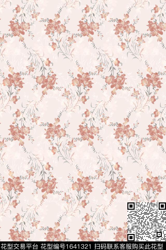 年轻女性花卉水彩花卉数码印花花型下载（图片编号: 1641321） - 瓦栏（Walan）