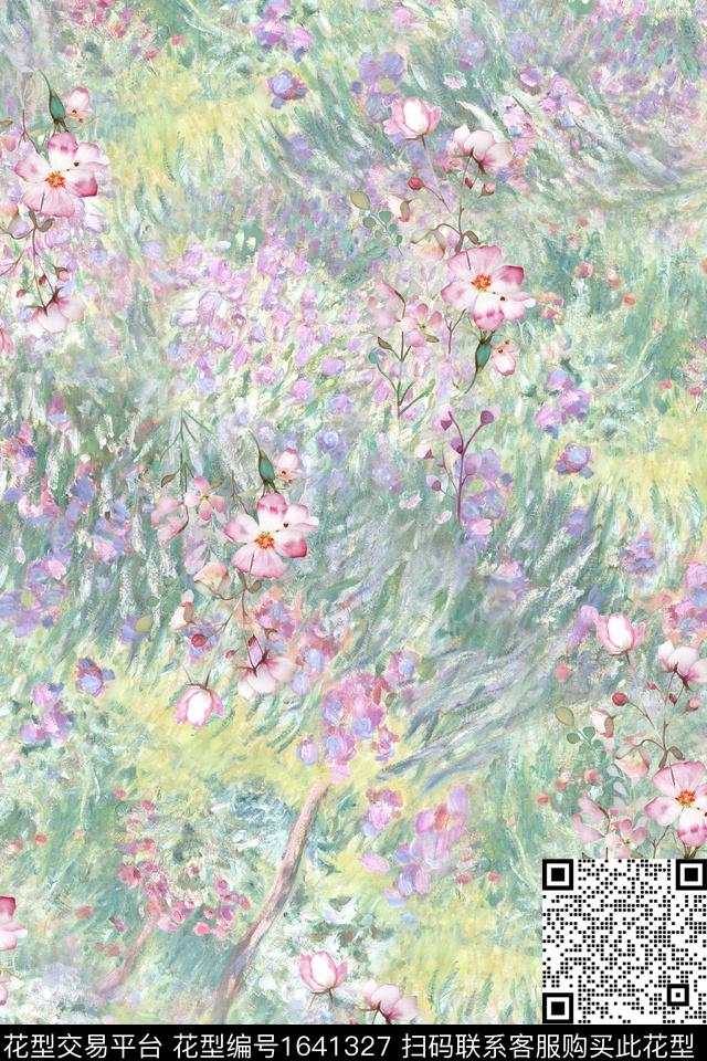 花卉水彩花卉油画底纹数码印花花型下载（图片编号: 1641327） - 瓦栏（Walan）