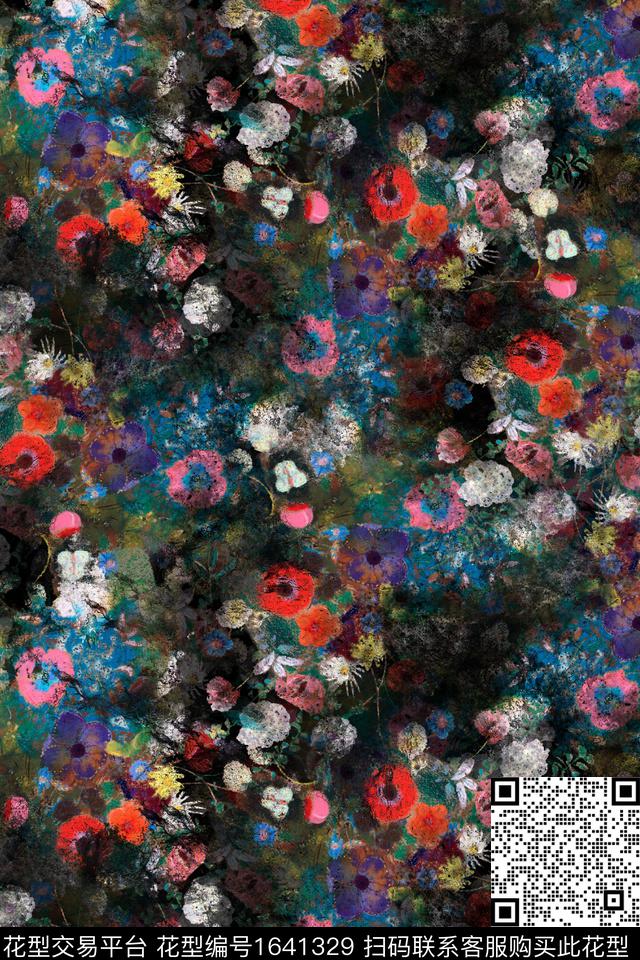 花卉抽象花卉数码印花花型下载（图片编号: 1641329） - 瓦栏（Walan）