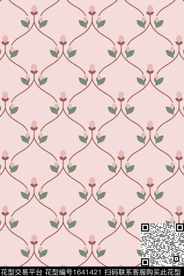 年轻女装花卉线条传统印花花型下载（图片编号: 1641421） - 瓦栏（Walan）