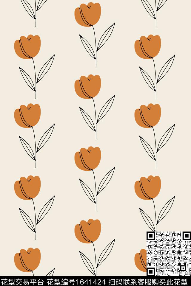 年轻女装线条花卉花卉传统印花花型下载（图片编号: 1641424） - 瓦栏（Walan）