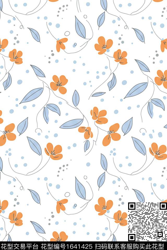 年轻女装线条花卉花卉数码印花花型下载（图片编号: 1641425） - 瓦栏（Walan）