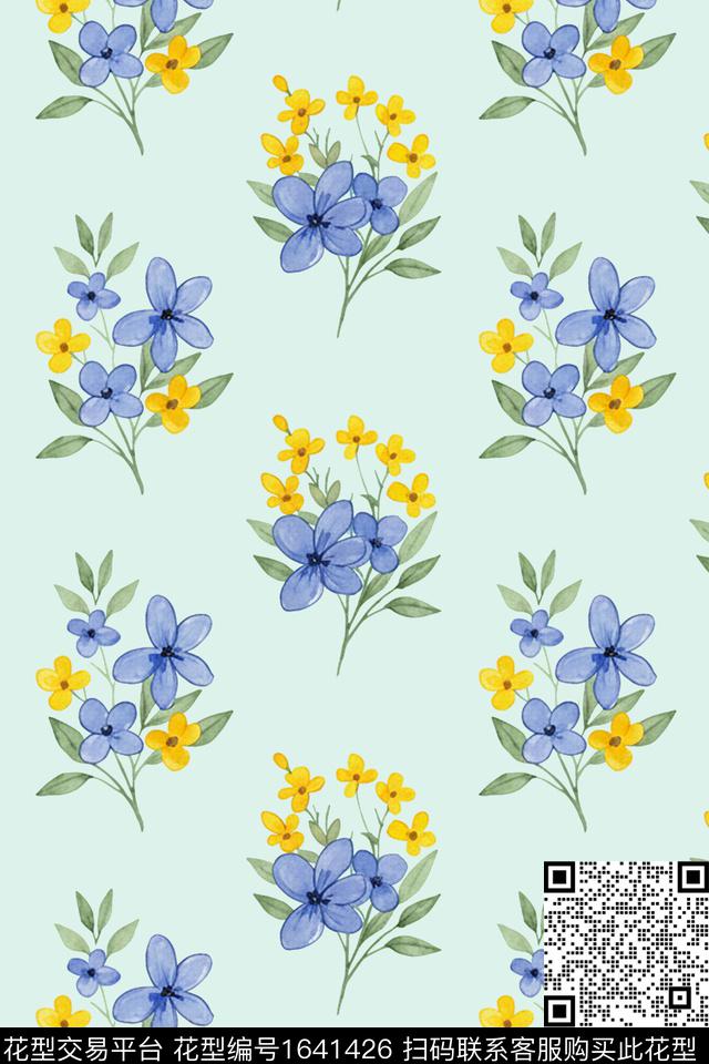 年轻女装水彩花卉花卉数码印花花型下载（图片编号: 1641426） - 瓦栏（Walan）