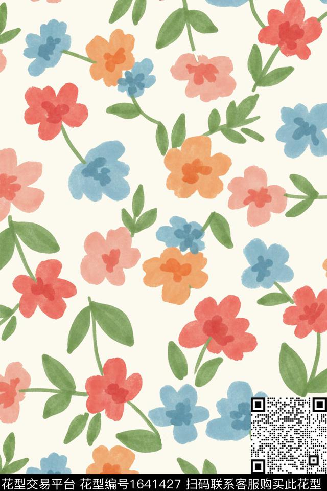 年轻女装水彩花卉花卉数码印花花型下载（图片编号: 1641427） - 瓦栏（Walan）
