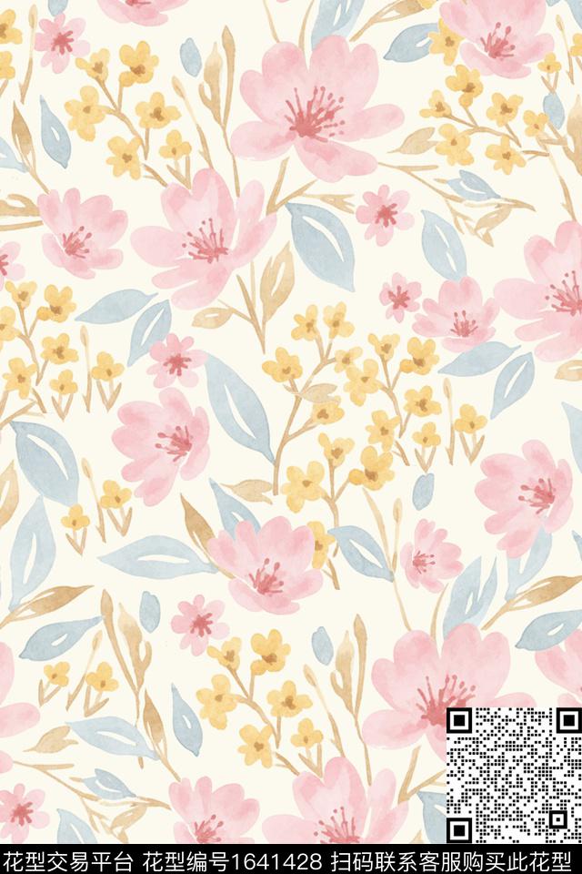 年轻女装水彩花卉花卉数码印花花型下载（图片编号: 1641428） - 瓦栏（Walan）