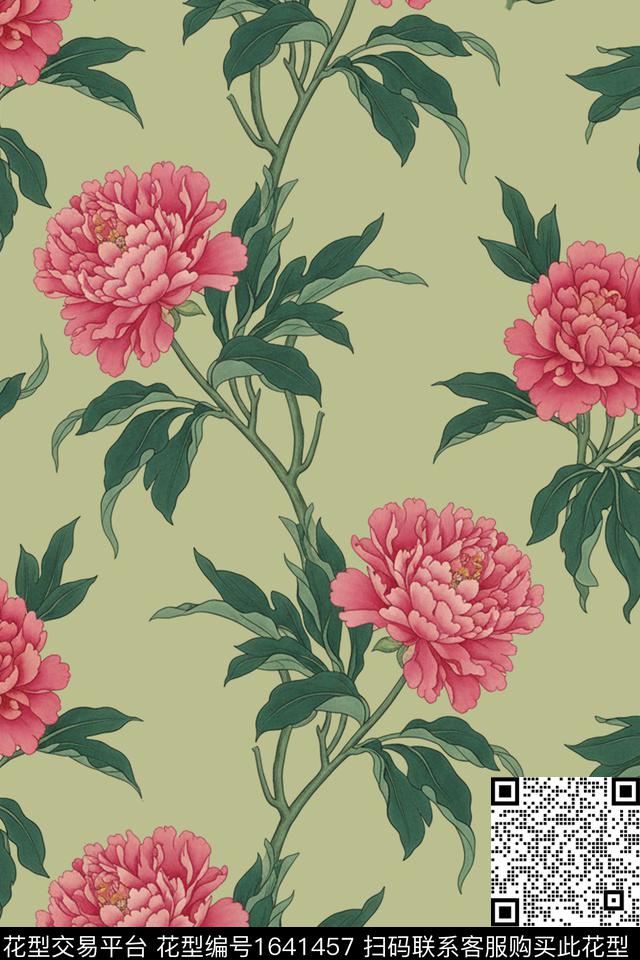 花卉复古牡丹数码印花花型下载（图片编号: 1641457） - 瓦栏（Walan）