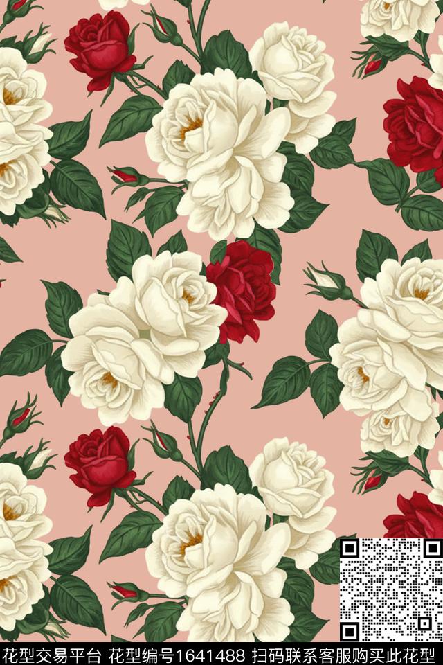 花卉满版散花数码印花花型下载（图片编号: 1641488） - 瓦栏（Walan）
