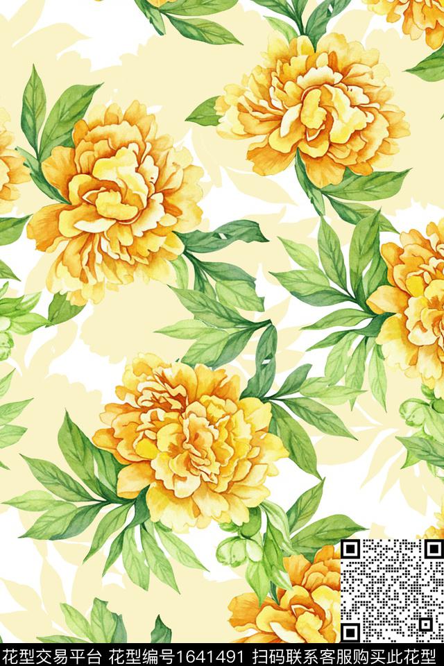 花卉水彩花卉剪影数码印花花型下载（图片编号: 1641491） - 瓦栏（Walan）