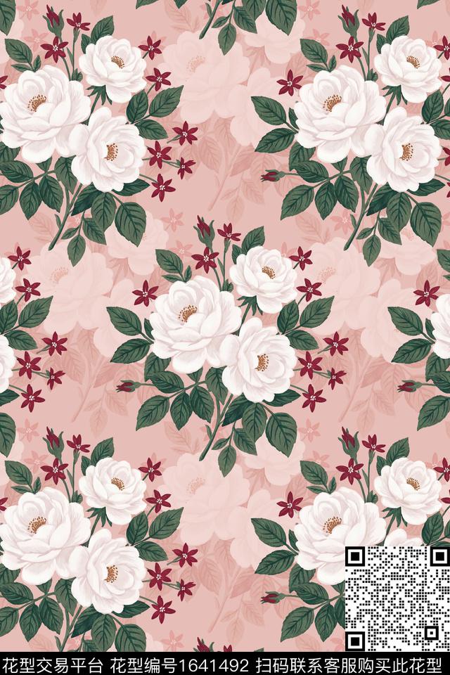 花卉影花数码印花花型下载（图片编号: 1641492） - 瓦栏（Walan）