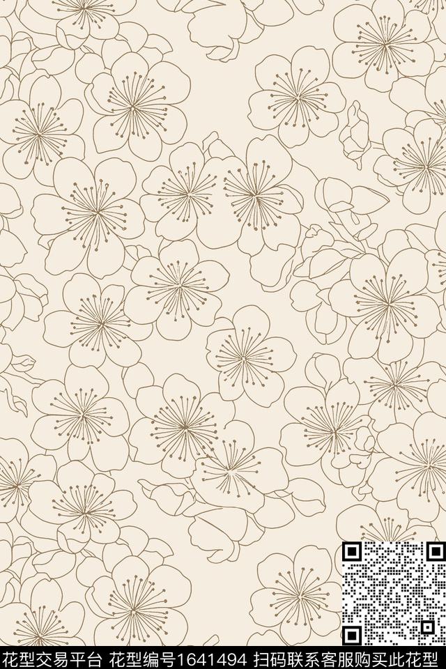 花卉线条花卉传统印花花型下载（图片编号: 1641494） - 瓦栏（Walan）