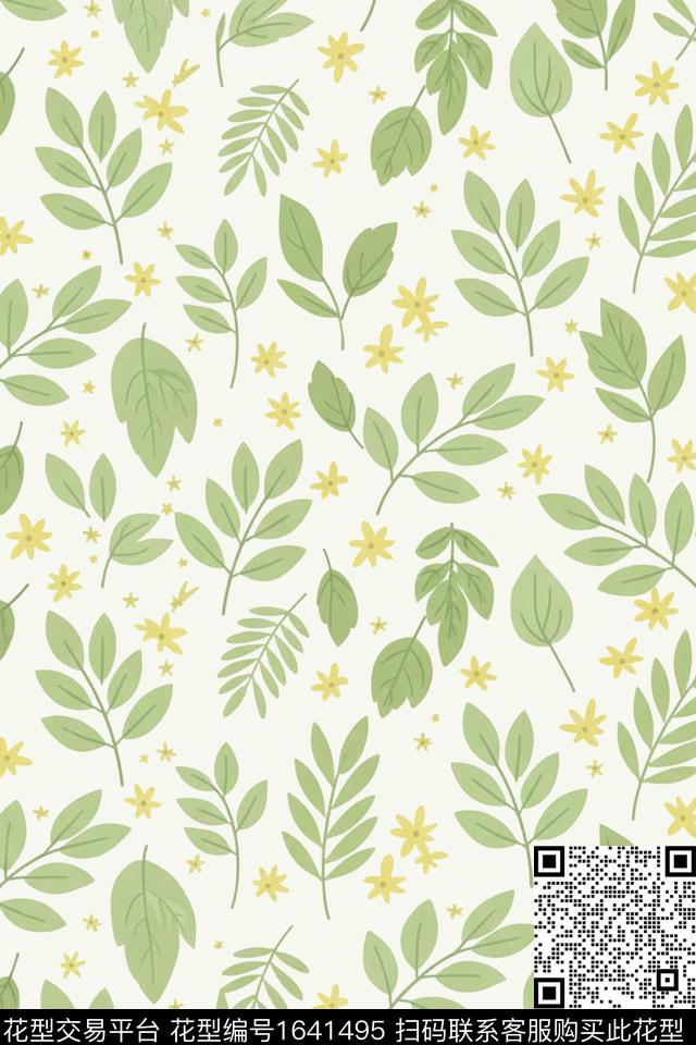 年轻女装小清新叶子数码印花花型下载（图片编号: 1641495） - 瓦栏（Walan）