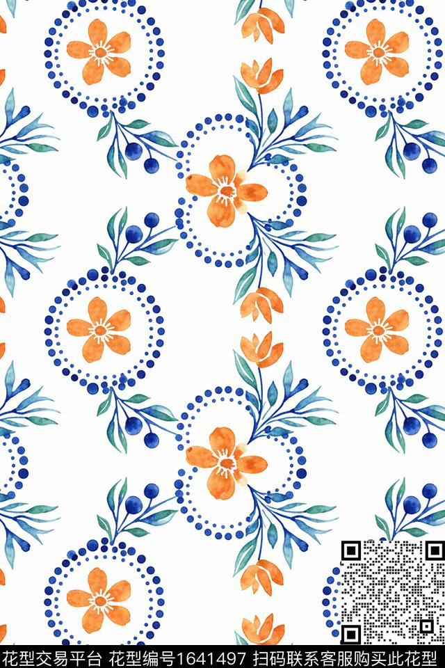 年轻女装小清新花卉数码印花花型下载（图片编号: 1641497） - 瓦栏（Walan）