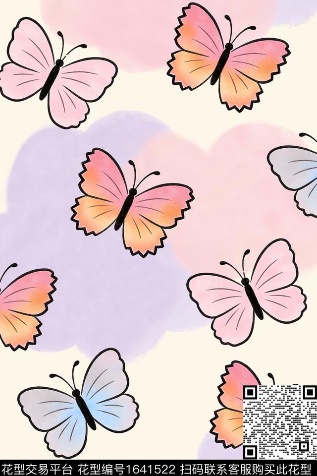 渐变童装蝴蝶数码印花花型下载（图片编号: 1641522） - 瓦栏（Walan）