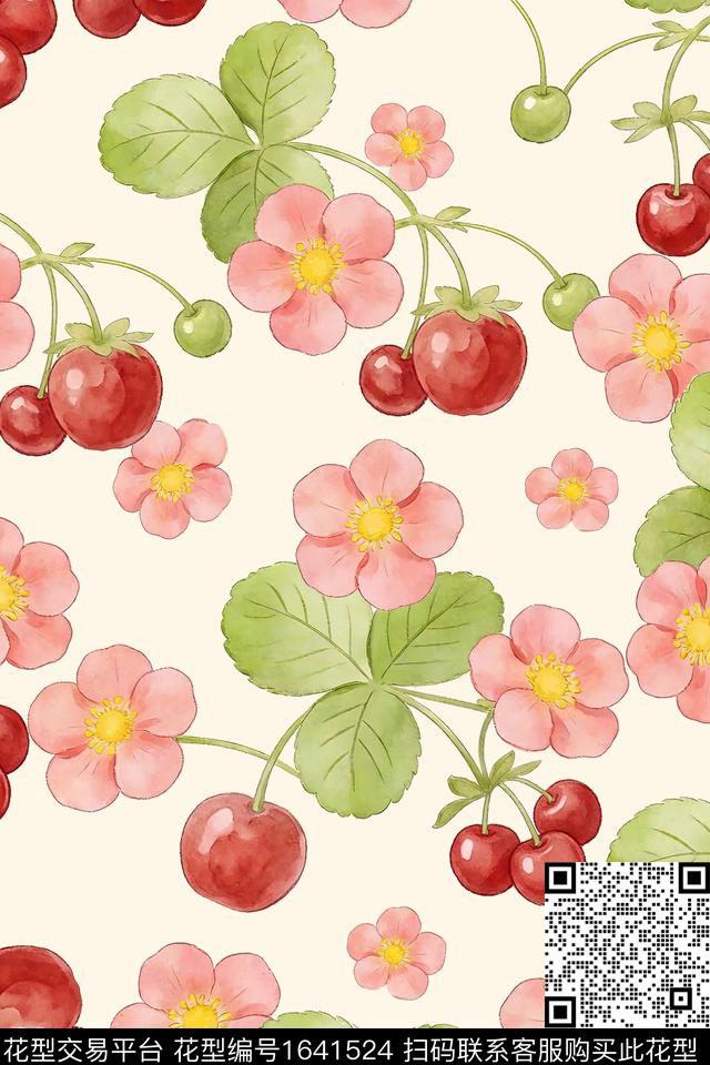 小清新童装樱桃数码印花花型下载（图片编号: 1641524） - 瓦栏（Walan）