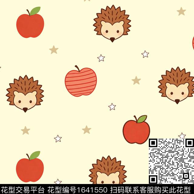 苹果刺猬星星数码印花花型下载（图片编号: 1641550） - 瓦栏（Walan）