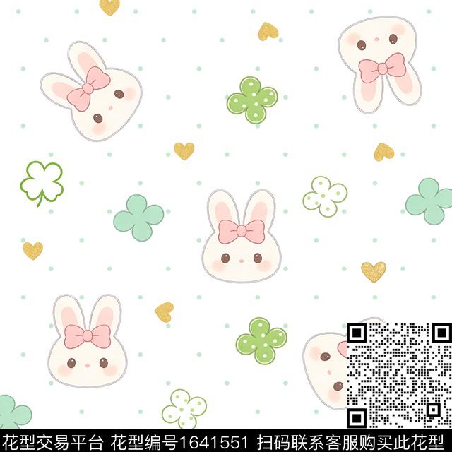 兔子四叶草爱心数码印花花型下载（图片编号: 1641551） - 瓦栏（Walan）