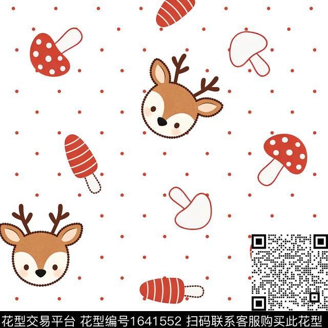 蘑菇鹿波点数码印花花型下载（图片编号: 1641552） - 瓦栏（Walan）