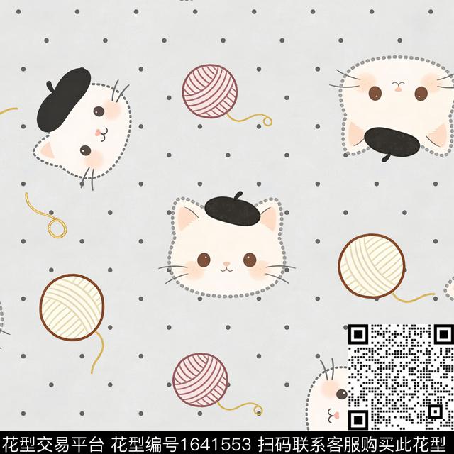线条帽子猫数码印花花型下载（图片编号: 1641553） - 瓦栏（Walan）