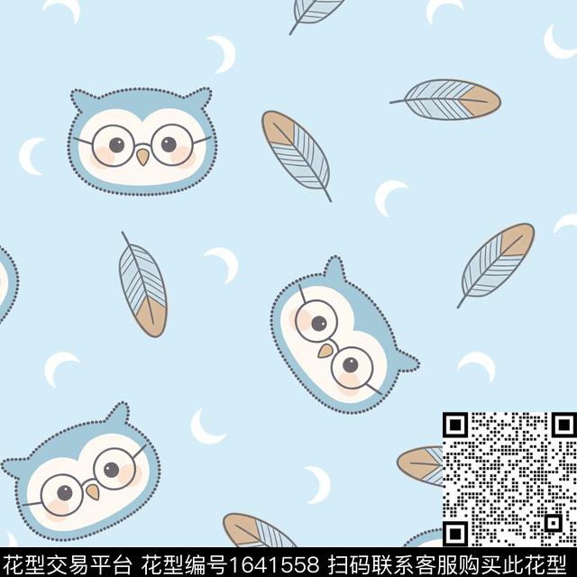 月亮猫头鹰羽毛数码印花花型下载（图片编号: 1641558） - 瓦栏（Walan）